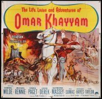 8g458 LIFE, LOVES & ADVENTURES OF OMAR KHAYYAM 6sh '57 cool art of Cornel Wilde on horseback, rare!