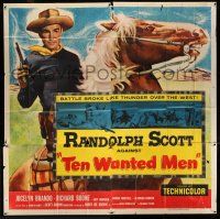 8g542 TEN WANTED MEN 6sh '54 cool full artwork of cowboy Randolph Scott on horseback!