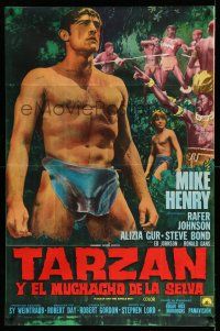 8g217 TARZAN & THE JUNGLE BOY Argentinean '68 c/u of Mike Henry wearing only a loin cloth +natives!
