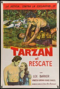 8g218 TARZAN & THE SLAVE GIRL Argentinean R1960 different art of Lex Barker pinning man to ground!