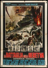 8g039 BATTLE OF NERETVA Italian 1p '69 different Gasparri art of World War II tank & soldiers!