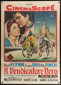 8g125 WARRIORS Italian 1p '59 different art of Errol Flynn, Joanne Dru & knights on horses!