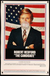 8j153 CANDIDATE 26x40 '72 great image of candidate Robert Redford blowing a bubble!