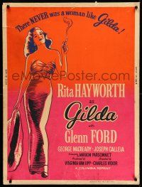 8j174 GILDA 30x40 R59 classic art of sexy smoking Rita Hayworth in sheath dress, rare!