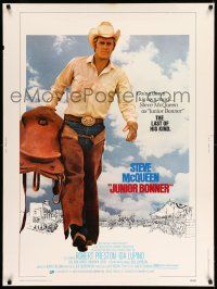 8j185 JUNIOR BONNER 30x40 '72 full-length rodeo cowboy Steve McQueen carrying saddle!