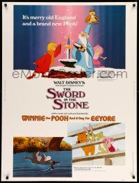 8j225 SWORD IN THE STONE/WINNIE POOH & A DAY FOR EEYORE 30x40 '83 Disney cartoon double-bill!