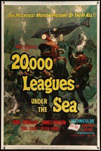 8j241 20,000 LEAGUES UNDER THE SEA 40x60 R71 Jules Verne classic, cool art of deep sea divers!