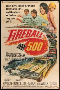 8j271 FIREBALL 500 40x60 '66 race car driver Frankie Avalon & sexy Annette Funicello!