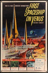 8j273 FIRST SPACESHIP ON VENUS 40x60 '62 Der Schweigende Stern, cool art from German sci-fi!