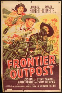 8j280 FRONTIER OUTPOST 40x60 '49 art of Charles Starrett as Durango Kid, Smiley & masked outlaw!