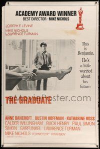 8j286 GRADUATE style A 40x60 '68 classic image of Dustin Hoffman & sexy leg, Anne Bancroft!