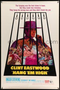 8j289 HANG 'EM HIGH 40x60 '68 Clint Eastwood, they hung the wrong man, cool art by Kossin!