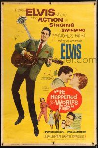8j298 IT HAPPENED AT THE WORLD'S FAIR styleY 40x60 '63 Elvis Presley swings higher than Space Needle