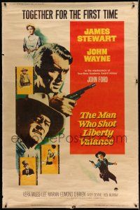 8j315 MAN WHO SHOT LIBERTY VALANCE style Y 40x60 '62 John Wayne & James Stewart together, John Ford