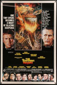 8j363 TOWERING INFERNO 40x60 '74 McQueen, Paul Newman, art of burning building by John Berkey!