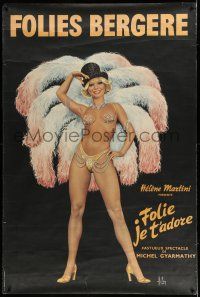 8j004 FOLIES BERGERE French 39x59 '77 art of sexy barely-dressed showgirl by Aslan!