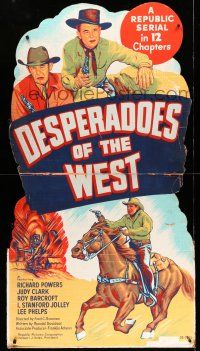 8j395 DESPERADOES OF THE WEST standee '50 Republic serial, cool cowboy western action art!