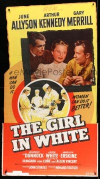 8j404 GIRL IN WHITE standee '52 if men can do it, pretty doctor June Allyson can do it better!