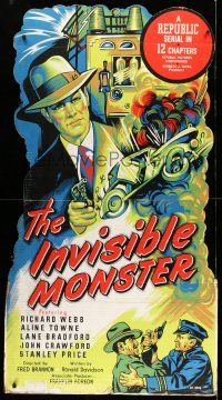 8j414 INVISIBLE MONSTER standee '50 Republic serial, madman master crook murders for millions!