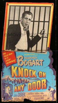 8j421 KNOCK ON ANY DOOR standee '49 great image of Humphrey Bogart by prison bars, Nicholas Ray