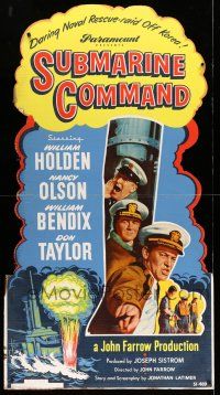 8j446 SUBMARINE COMMAND standee '51 William Holden, Olson, Bendix, cool art of sub explosion, WWII