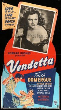 8j457 VENDETTA standee '50 Howard Hughes, art of sexy bad girl Faith Domergue holding knife!