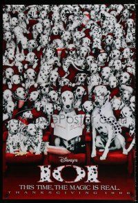 8k018 101 DALMATIANS teaser DS 1sh '96 Walt Disney live action, wacky image of dogs in theater!