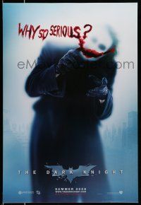 8k198 DARK KNIGHT teaser DS 1sh '08 cool image of Heath Ledger as the Joker, why so serious?