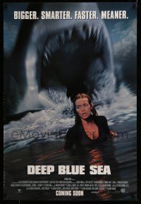 8k212 DEEP BLUE SEA advance DS 1sh '99 image of sexy girl about to be attacked by gigantic shark!