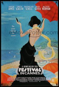 8k258 FESTIVAL IN CANNES 1sh '01 Anouk Aimee, artwork of sexy woman at the beach!