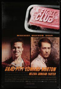 8k263 FIGHT CLUB style A advance DS 1sh '99 portraits of Edward Norton and Brad Pitt & bar of soap!