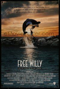8k274 FREE WILLY DS 1sh '93 Jason James Richter, Michael Madsen, great orca whale image!