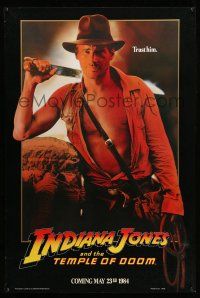 8k369 INDIANA JONES & THE TEMPLE OF DOOM teaser 1sh '84 art of Harrison Ford, trust him!
