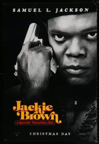 8k396 JACKIE BROWN teaser 1sh '97 Quentin Tarantino, cool image of Samuel L. Jackson with gun!