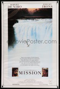 8k497 MISSION 1sh '86 Robert De Niro, Jeremy Irons, cool waterfall artwork!