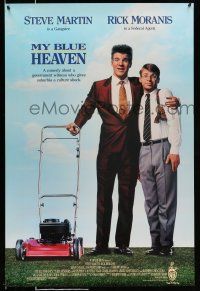 8k520 MY BLUE HEAVEN DS 1sh '90 wacky image of Steve Martin in crazy suit hugging Rick Moranis!