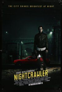 8k542 NIGHTCRAWLER advance DS 1sh '14 cool image of Jake Gyllenhaal with camera and sports car!