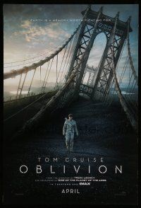 8k553 OBLIVION teaser DS 1sh '13 Morgan Freeman, cool image of Tom Cruise on bridge!