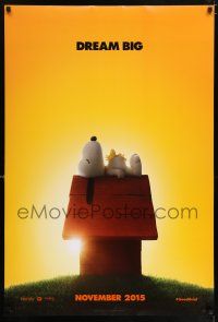 8k570 PEANUTS MOVIE style A teaser DS 1sh '15 wonderful image of Snoopy and Woodstock on doghouse!