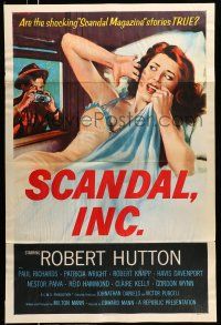 8k647 SCANDAL INC. 1sh '56 Robert Hutton, art of paparazzi photographing sexy woman in bed!