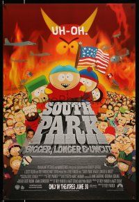 8k693 SOUTH PARK: BIGGER, LONGER & UNCUT int'l advance 1sh '99 Parker & Stone animated musical!