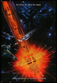 8k718 STAR TREK VI advance 1sh '91 William Shatner, Leonard Nimoy, art by John Alvin!