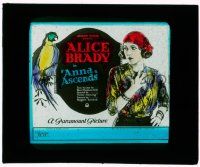 8m136 ANNA ASCENDS glass slide '22 great image of Syrian Alice Brady staring at colorful parrot!