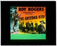 8m139 ARIZONA KID glass slide '39 great image of Roy Rogers on rearing Trigger, Gabby Hayes!