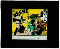 8m142 BEYOND THE ROCKIES glass slide '32 cool art & photo of cowboy Tom Keene + Rochelle Hudson!