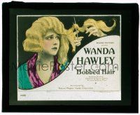 8m144 BOBBED HAIR glass slide '22 c/u of sad Wanda Hawley getting her long hair cut off!