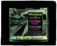 8m162 FIGHTING FATE glass slide '21 daredevil William Duncan hanging from airplane over train!
