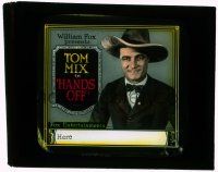 8m176 HANDS OFF glass slide '21 smiling Tom Mix wearing suit, bow tie & cowboy hat!