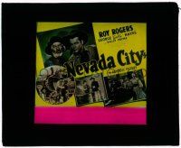 8m205 NEVADA CITY glass slide '41 great montage of cowboys Roy Rogers & George Gabby Hayes!