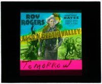 8m219 SAGA OF DEATH VALLEY glass slide '40 great smiling c/u of cowboy Roy Rogers + Gabby Hayes!